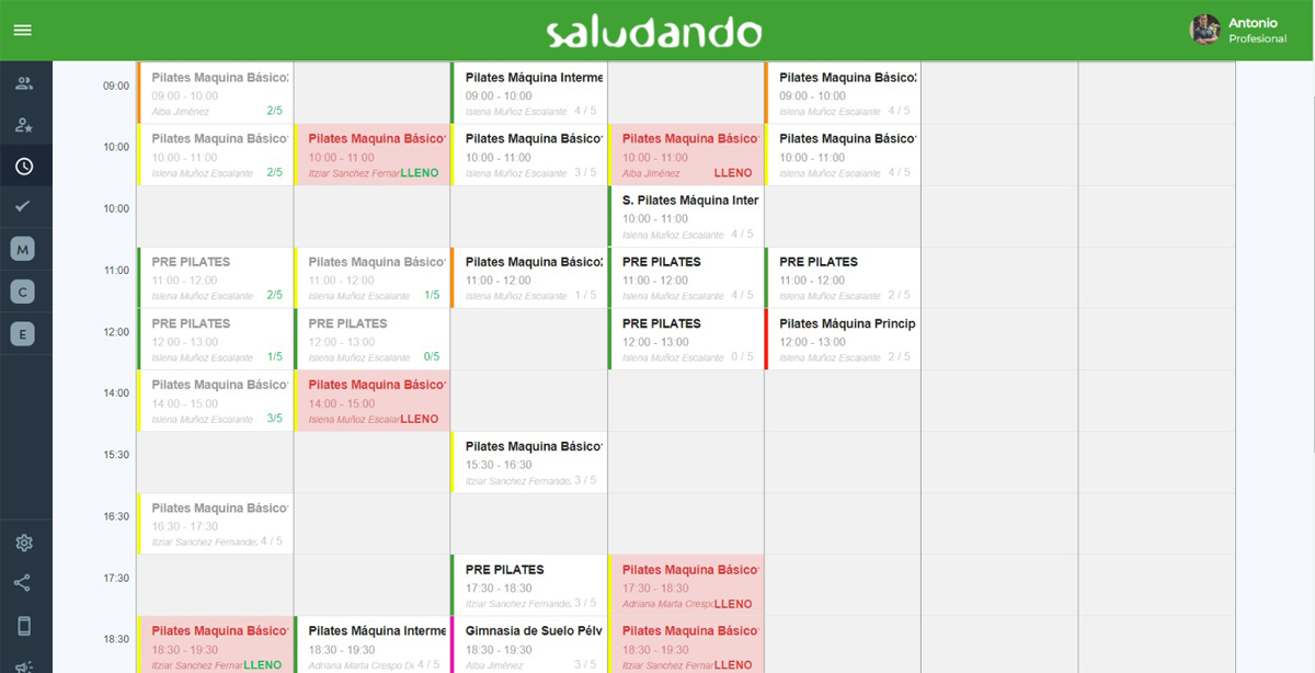 Calendario de la APP de Saludando