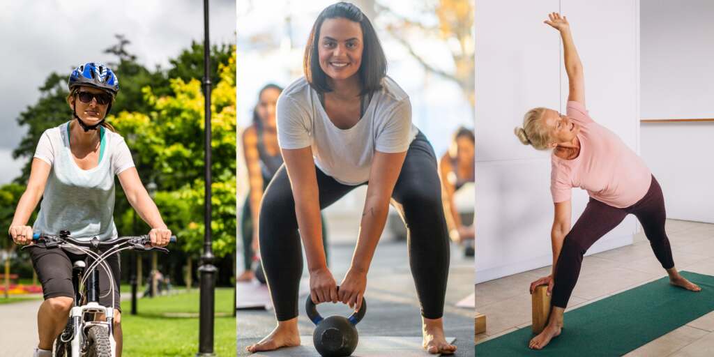 Mujeres adultas haciendo distintos tipos de entrenamiento.