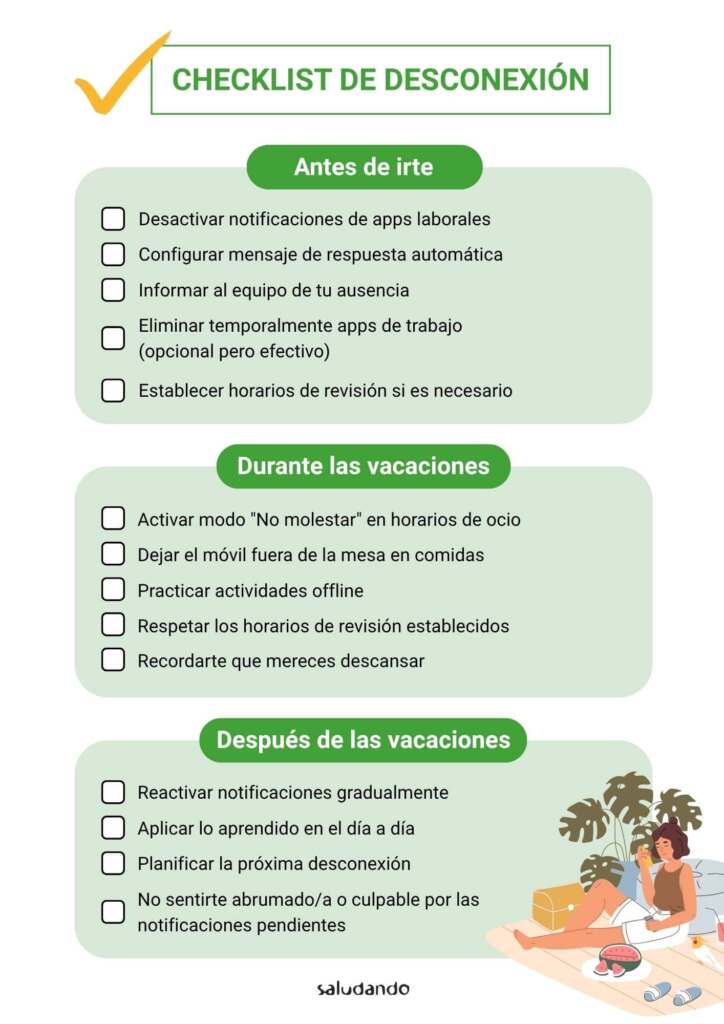 Checklist desconexión digital en vacaciones: antes, durante y a la vuelta