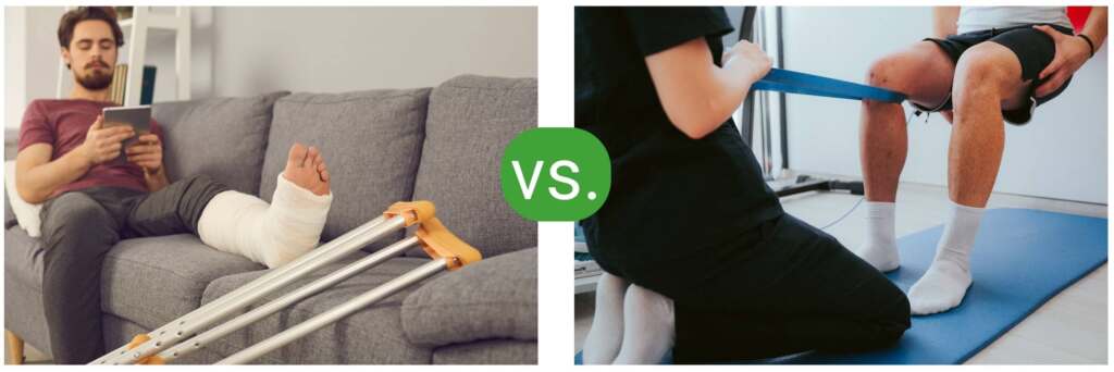 Entrenar con una lesión: lo que no debes y sí puedes hacer 2 Persona en el sofá vs. persona entrenando con una lesión en la pierna